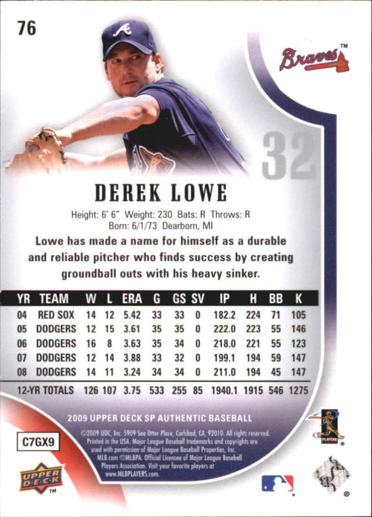 2009 SP Authentic Gold #76 Derek Lowe back image