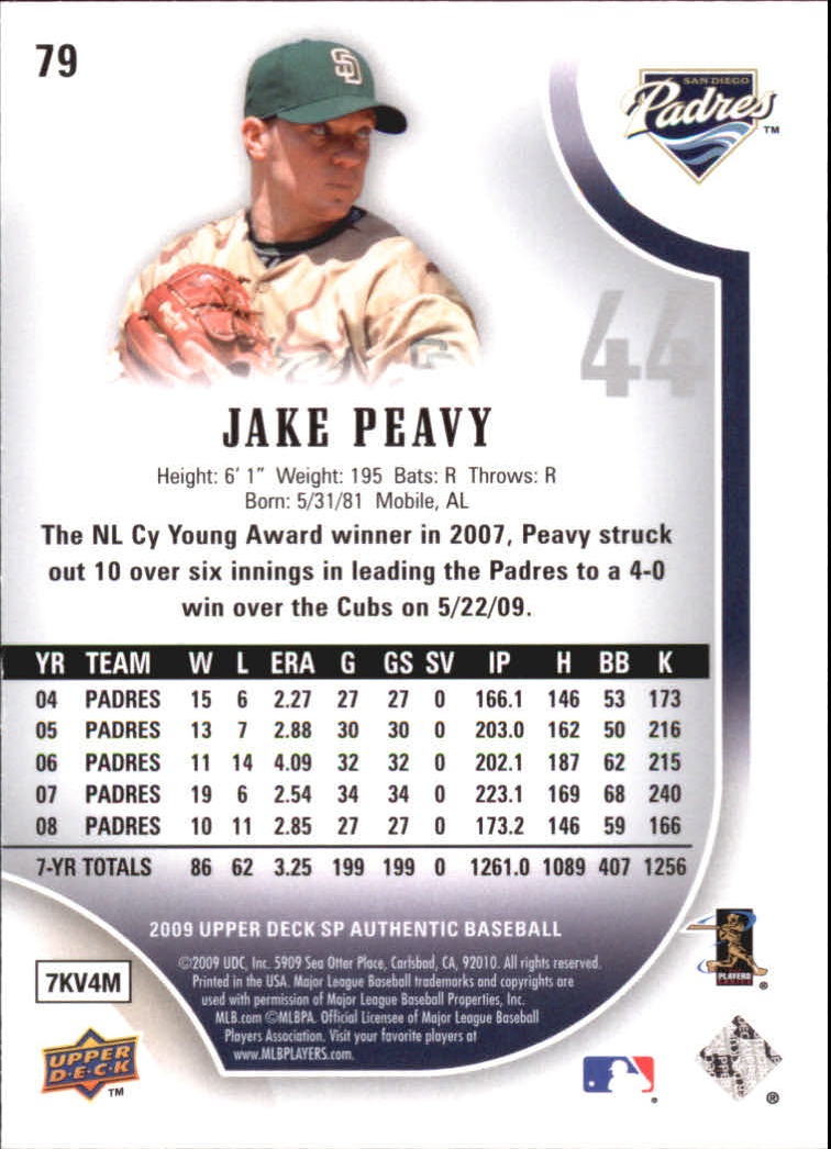 2009 SP Authentic Gold #79 Jake Peavy back image