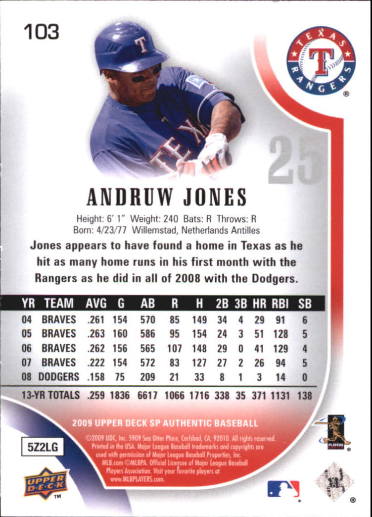 2009 SP Authentic Gold #103 Andruw Jones back image