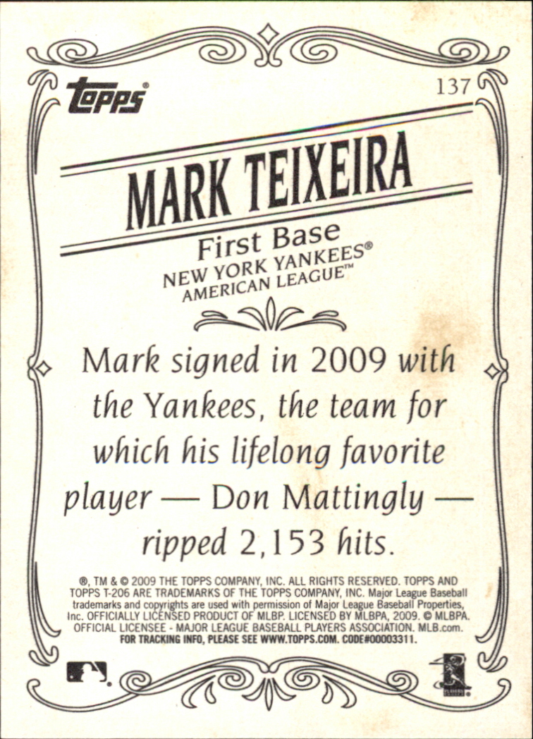 2009 Topps 206 #137a Mark Teixeira back image