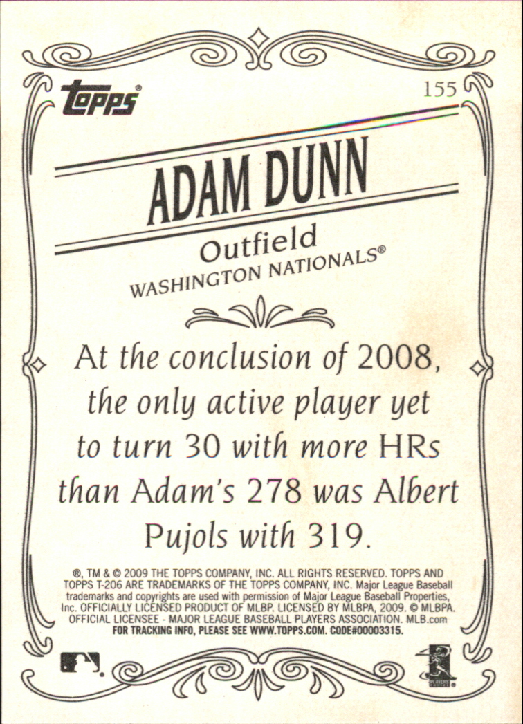 2009 Topps 206 #155 Adam Dunn back image