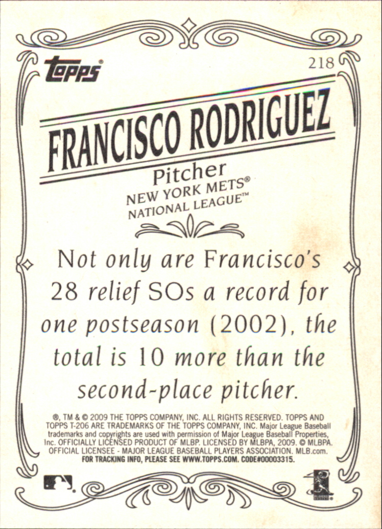 2009 Topps 206 #218 Francisco Rodriguez back image