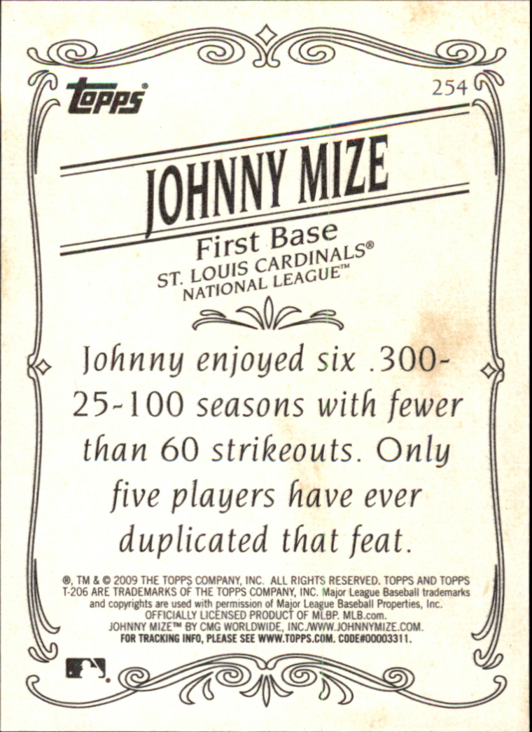 2009 Topps 206 #254a Johnny Mize back image