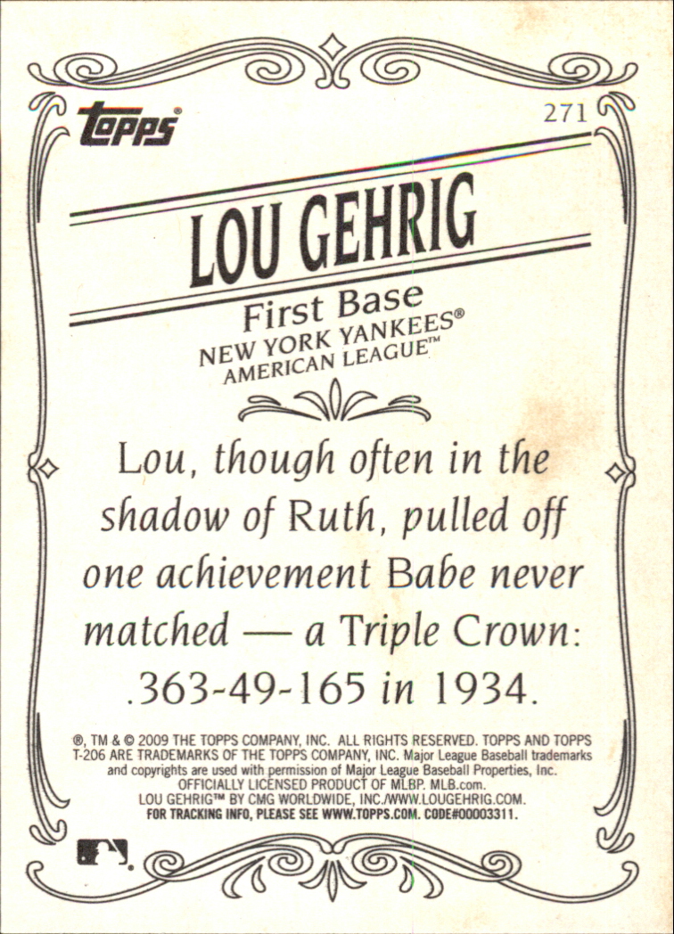 2009 Topps 206 #271a Lou Gehrig back image