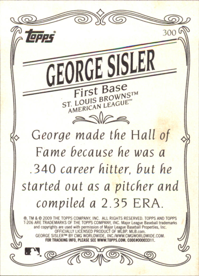 2009 Topps 206 #300a George Sisler back image