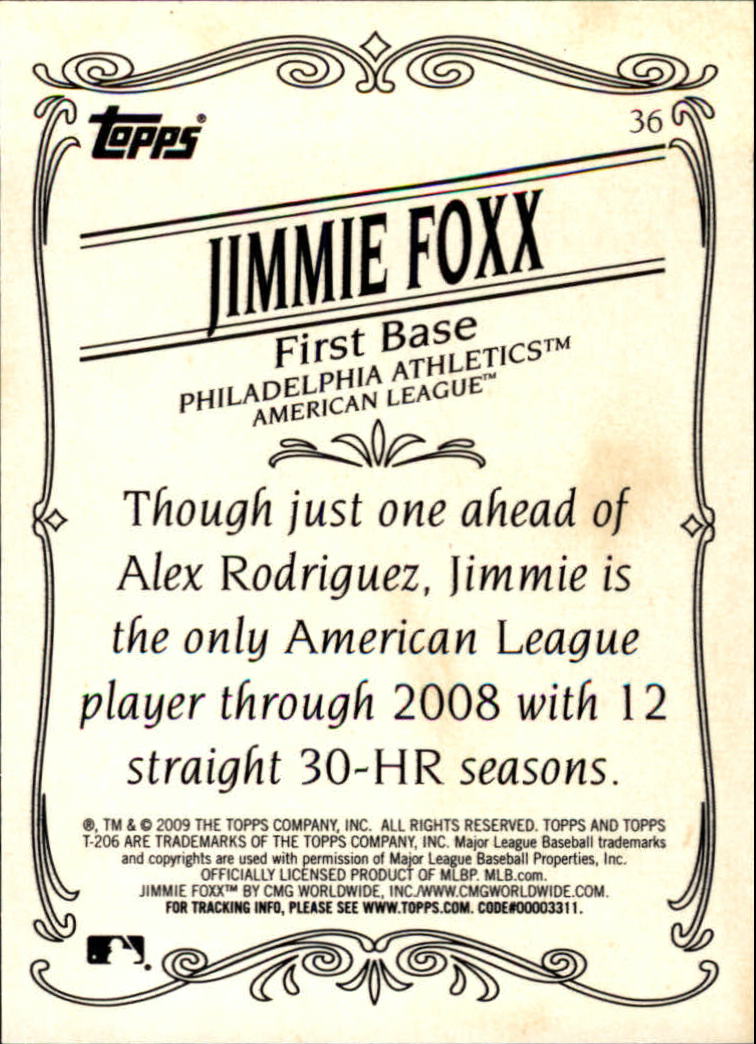 2009 Topps 206 Bronze #36 Jimmie Foxx back image