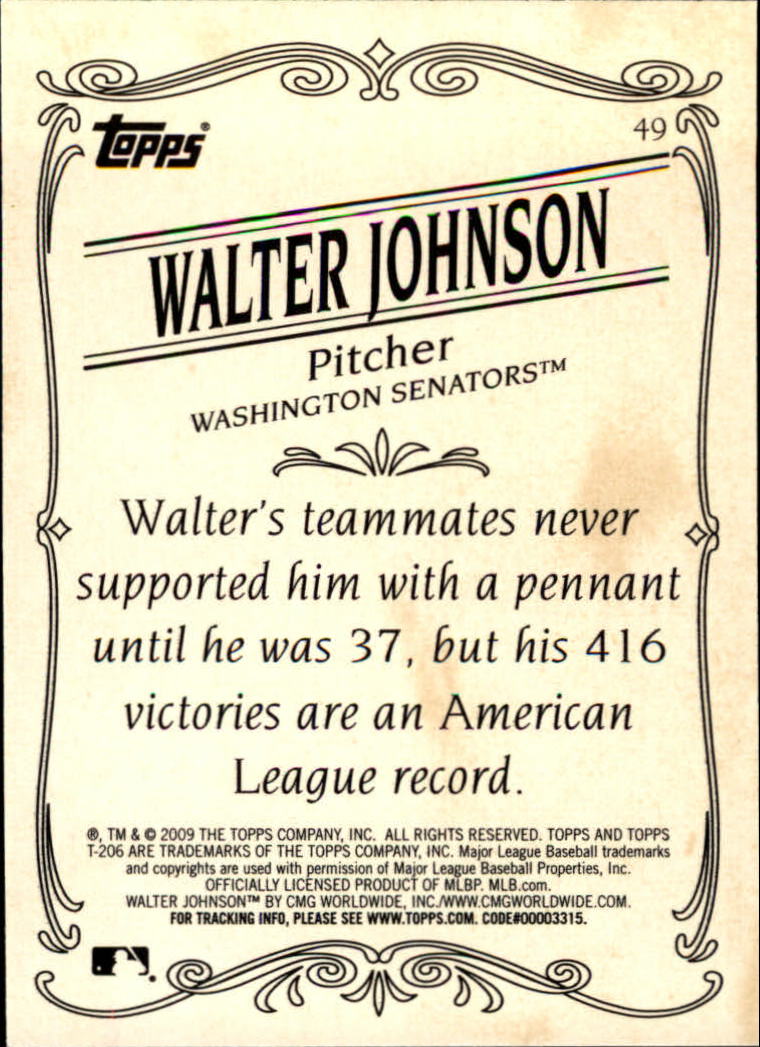 2009 Topps 206 Bronze #49 Walter Johnson back image