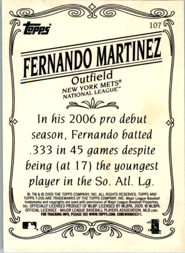 2009 Topps 206 Bronze #107 Fernando Martinez back image
