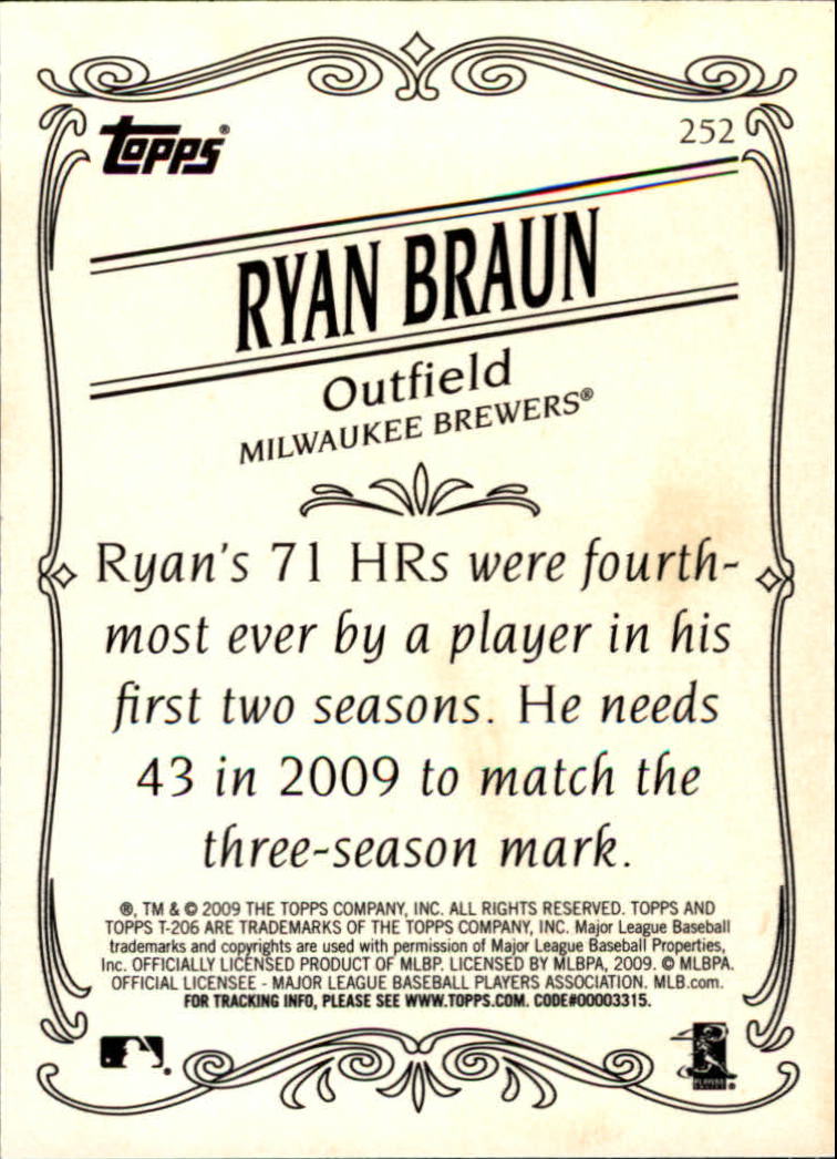 2009 Topps 206 Bronze #252 Ryan Braun back image