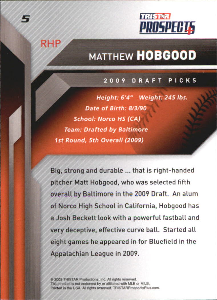 2009 TRISTAR Prospects Plus #5A Matthew Hobgood back image