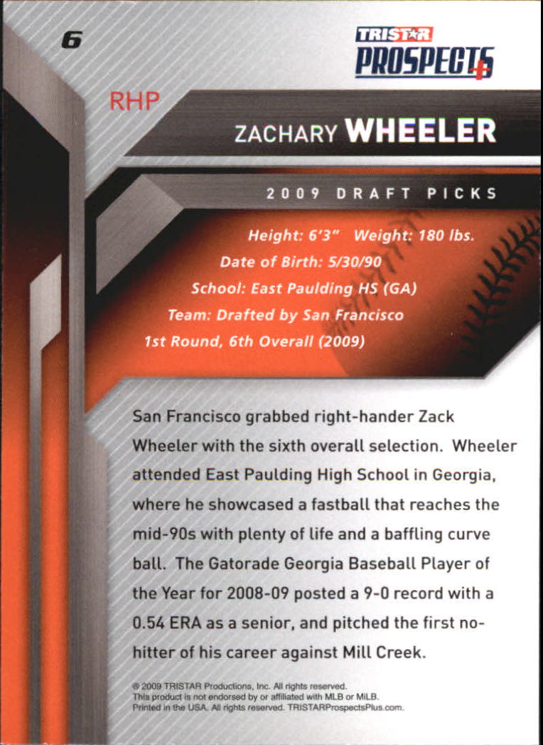 2009 TRISTAR Prospects Plus #6 Zachary Wheeler back image