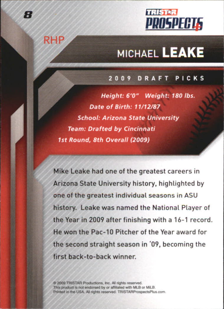 2009 TRISTAR Prospects Plus #8 Michael Leake back image