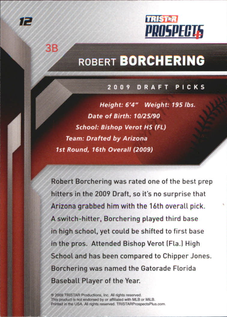 2009 TRISTAR Prospects Plus #12 Robert Borchering back image
