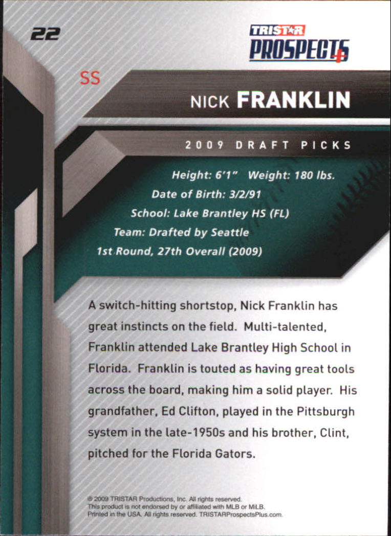 2009 TRISTAR Prospects Plus #22 Nicholas Franklin back image