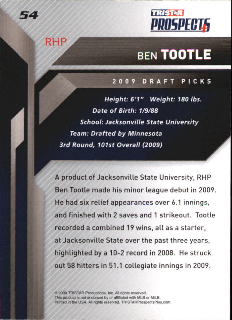 2009 TRISTAR Prospects Plus #54 Ben Tootle back image