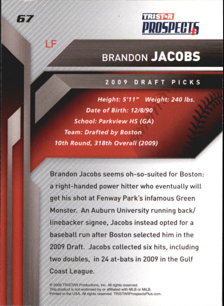 2009 TRISTAR Prospects Plus #67 Brandon Jacobs back image