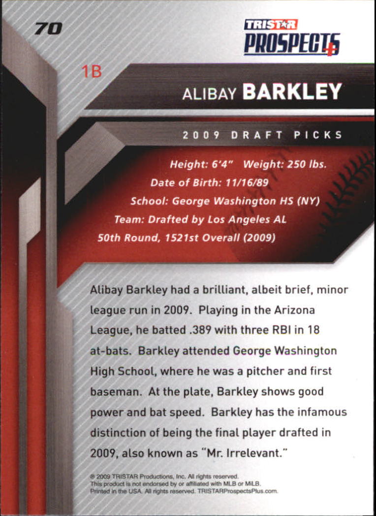 2009 TRISTAR Prospects Plus #70 Alibay Barkley back image