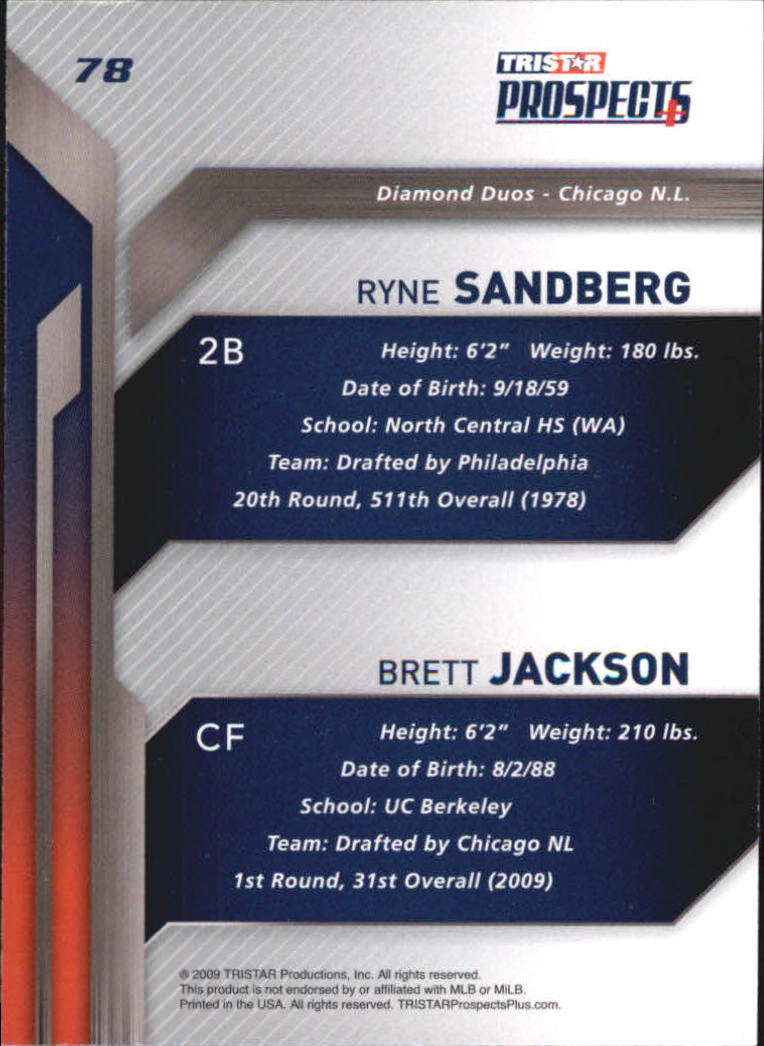 2009 TRISTAR Prospects Plus #78 Ryne Sandberg/Brett Jackson back image