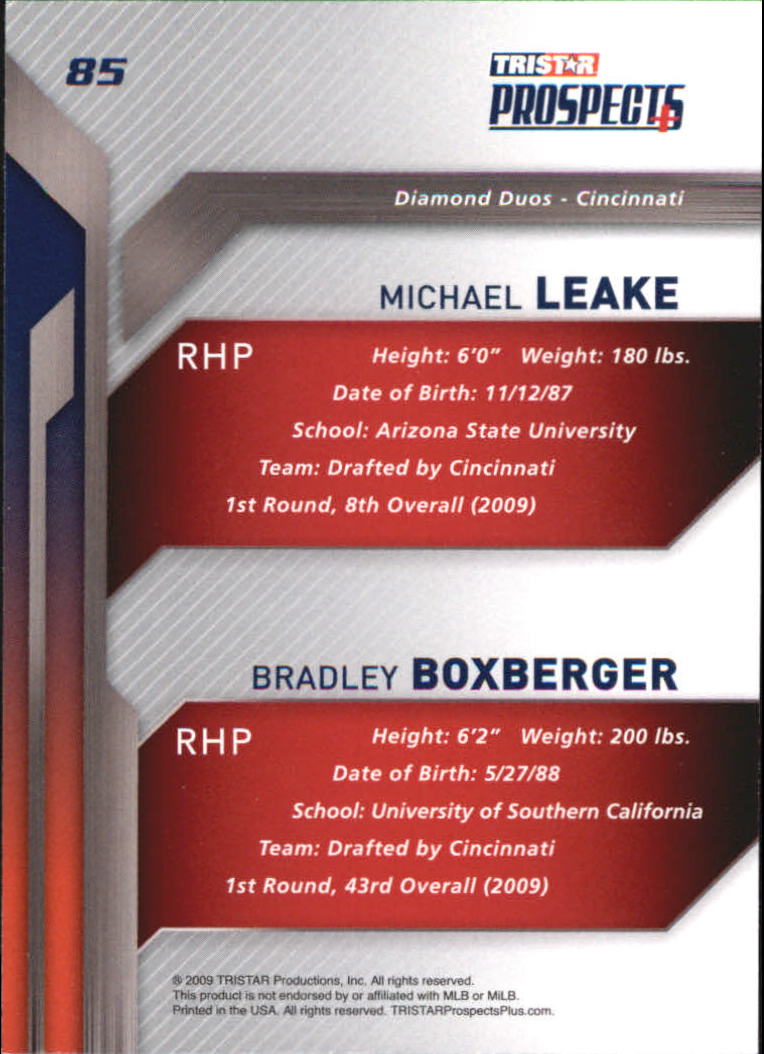 2009 TRISTAR Prospects Plus #85 Michael Leake/Bradley Boxberger back image