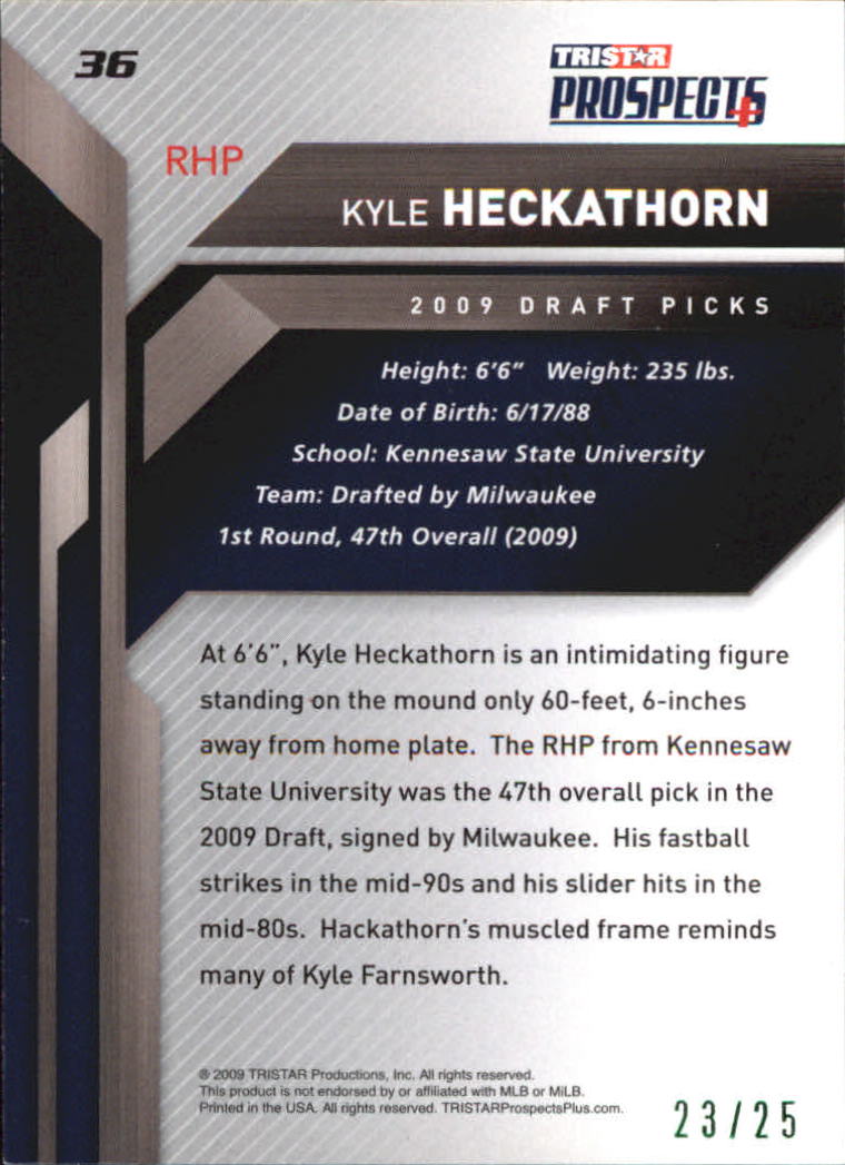 2009 TRISTAR Prospects Plus Green #36 Kyle Heckathorn back image