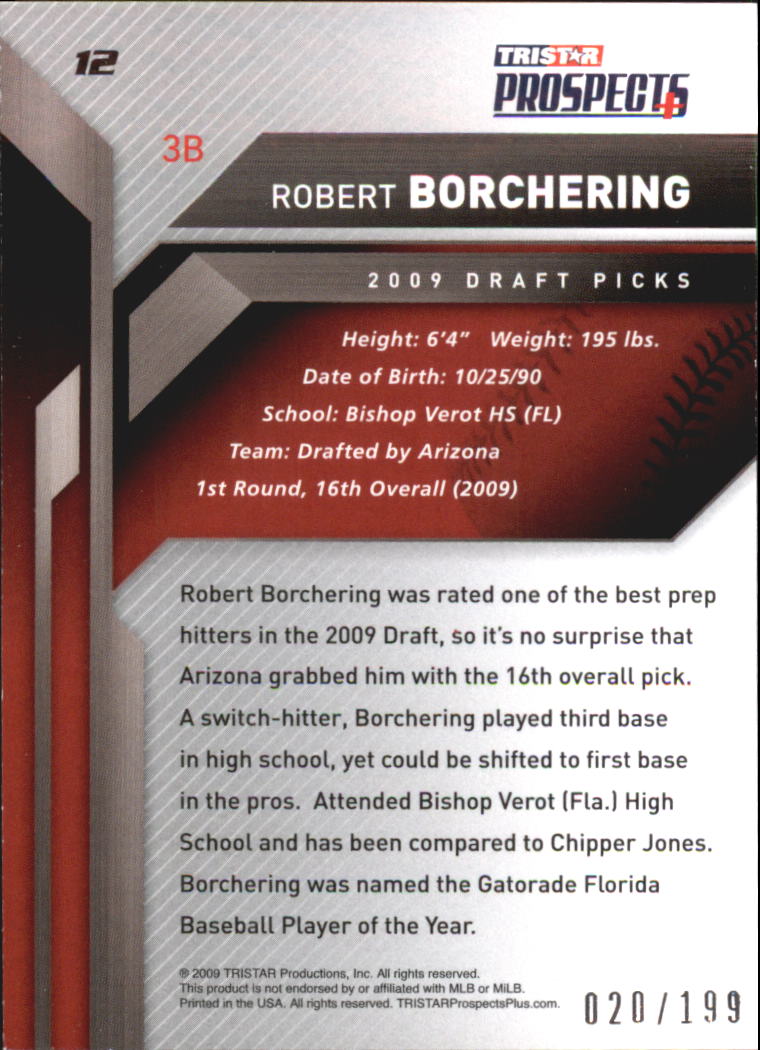 2009 TRISTAR Prospects Plus Autographs #12 Robert Borchering back image
