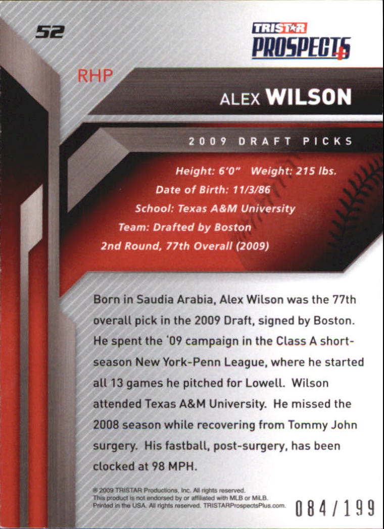 2009 TRISTAR Prospects Plus Autographs #52 Alex Wilson back image