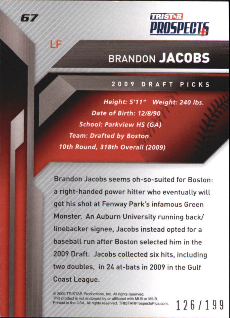 2009 TRISTAR Prospects Plus Autographs #67 Brandon Jacobs back image