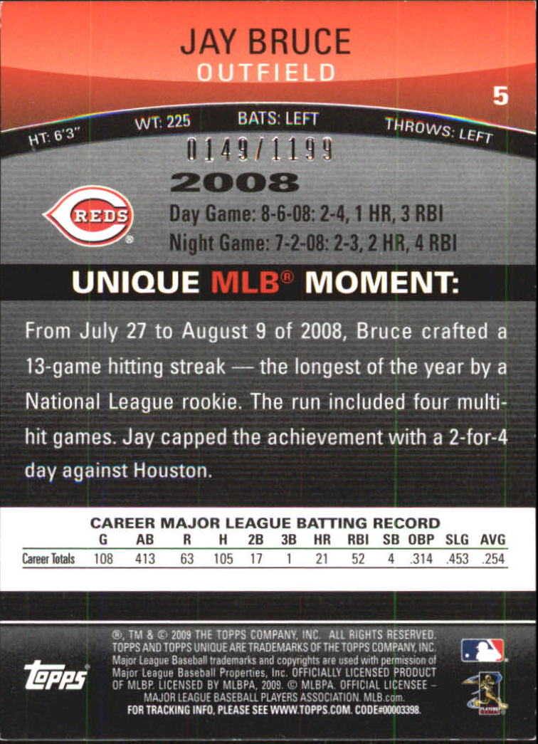 2009 Topps Unique Red #5 Jay Bruce back image