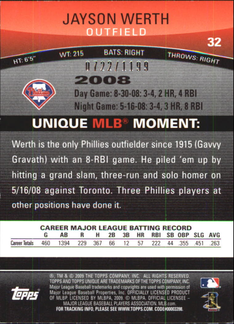 2009 Topps Unique Red #32 Jayson Werth back image