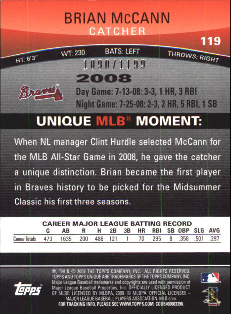 2009 Topps Unique Red #119 Brian McCann back image