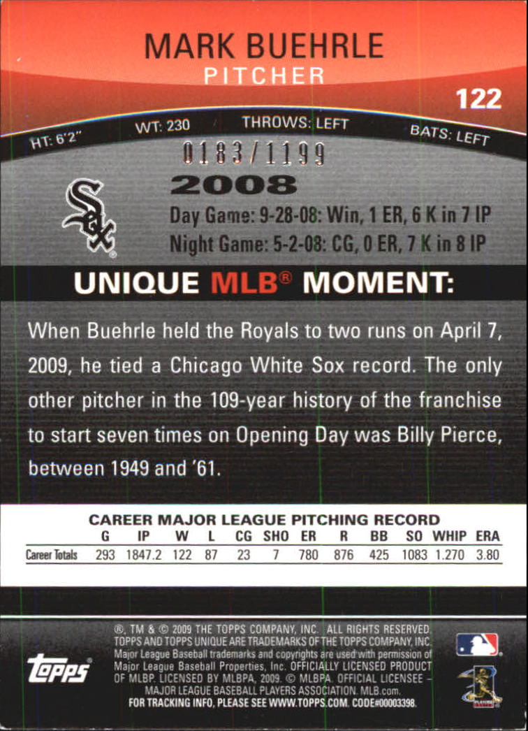 2009 Topps Unique Red #122 Mark Buehrle back image