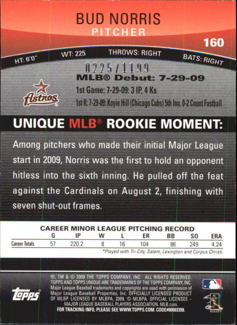 2009 Topps Unique Red #160 Bud Norris back image