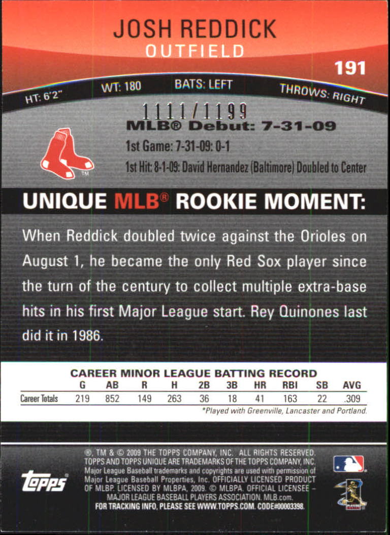 2009 Topps Unique Red #190 Tommy Hanson back image