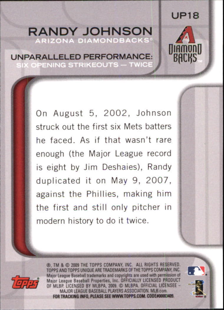 2009 Topps Unique Unparalleled Performances #UP18 Randy Johnson back image
