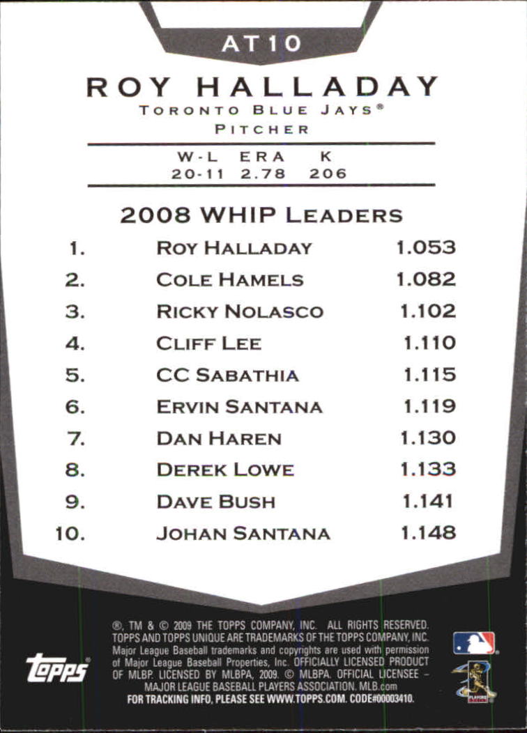 2009 Topps Unique Alone at the Top #AT10 Roy Halladay back image