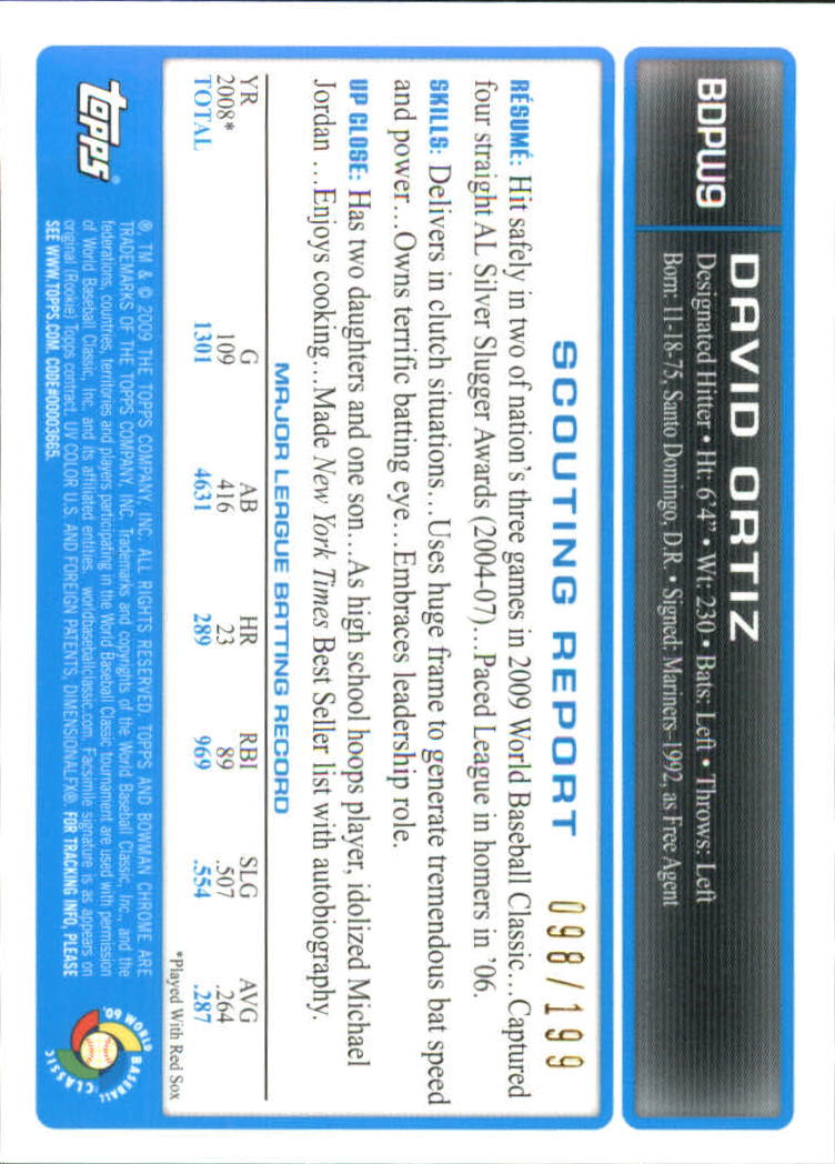 2009 Bowman Chrome Draft WBC Prospects X-Fractors #BDPW9 David Ortiz