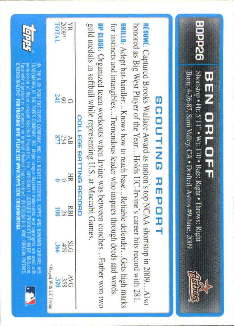 2009 Bowman Chrome Draft Prospects Baseball Card Pick - Picture 49 of 139