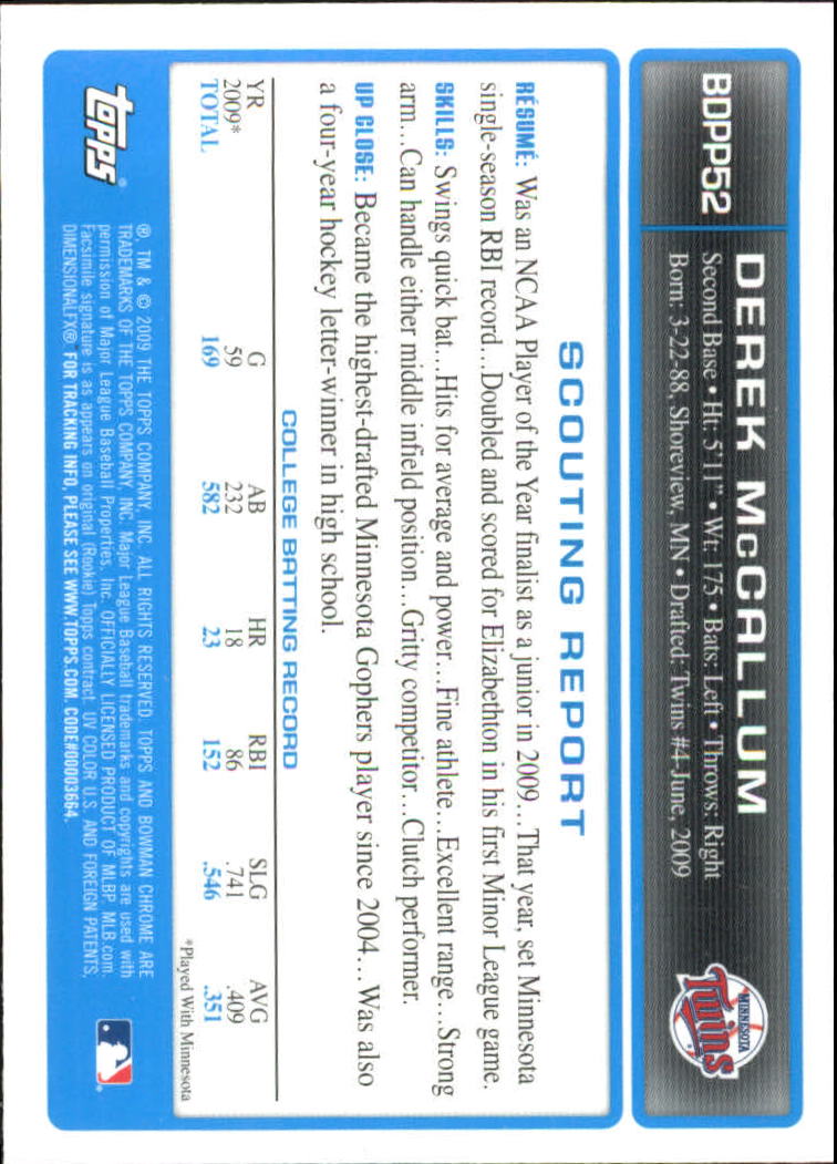 2009 Bowman Chrome Draft Prospects #BDPP52 Derek McCallum back image