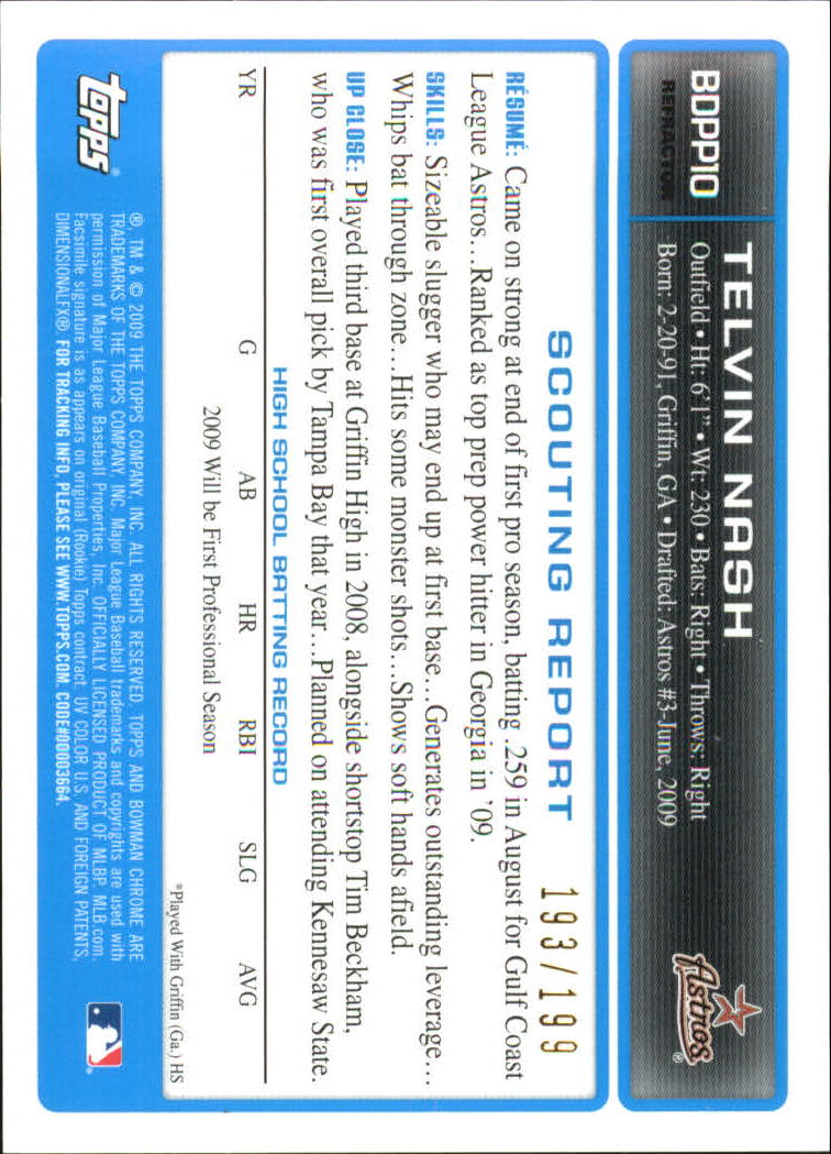 2009 Bowman Chrome Draft Prospects X-Fractors #BDPP10 Telvin Nash