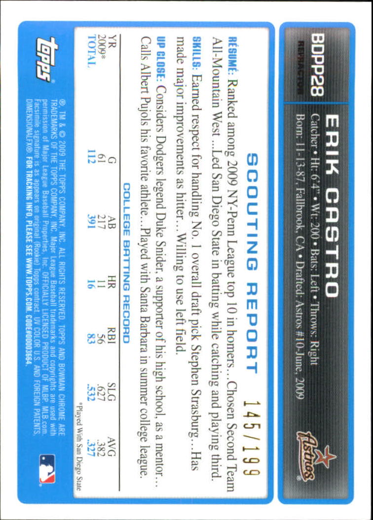 2009 Bowman Chrome Draft Prospects X-Fractors #BDPP28 Erik Castro