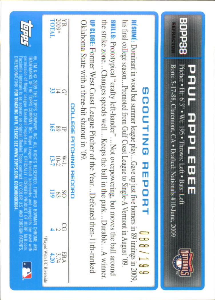 2009 Bowman Chrome Draft Prospects X-Fractors #BDPP38 Paul Applebee