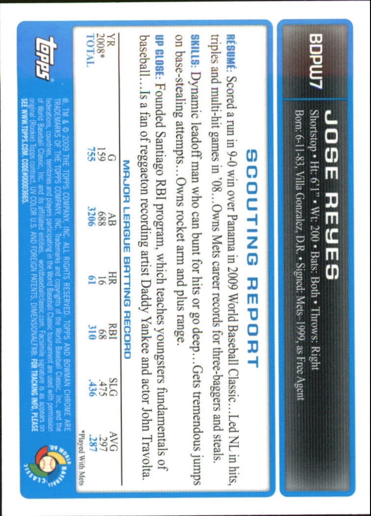 2009 Bowman Chrome Draft WBC Prospects Purple Refractors #BDPW7 Jose Reyes