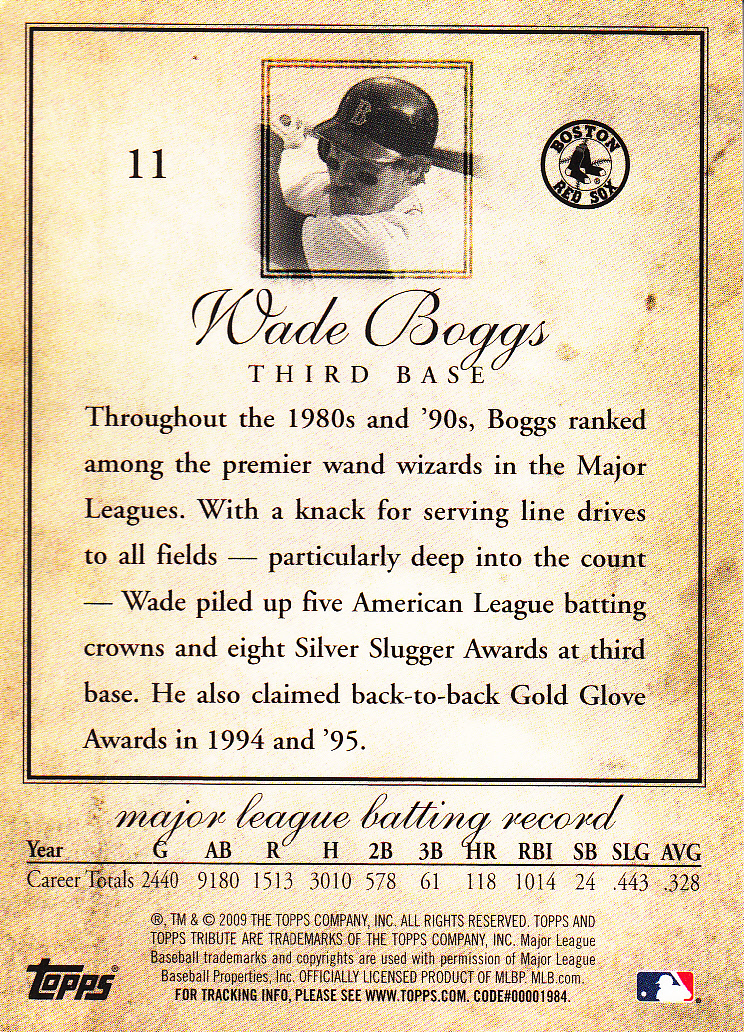 2009 Topps Tribute #11 Wade Boggs back image