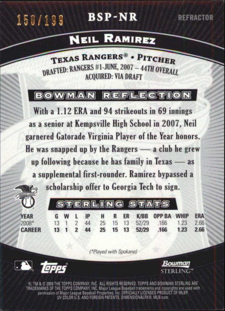 2009 Bowman Sterling Prospects Refractors #NR Neil Ramirez back image