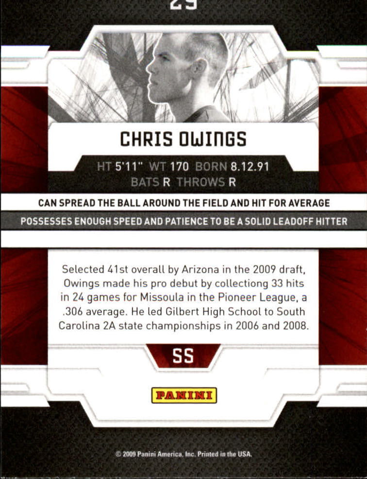 2009 Donruss Elite Extra Edition #29 Chris Owings back image