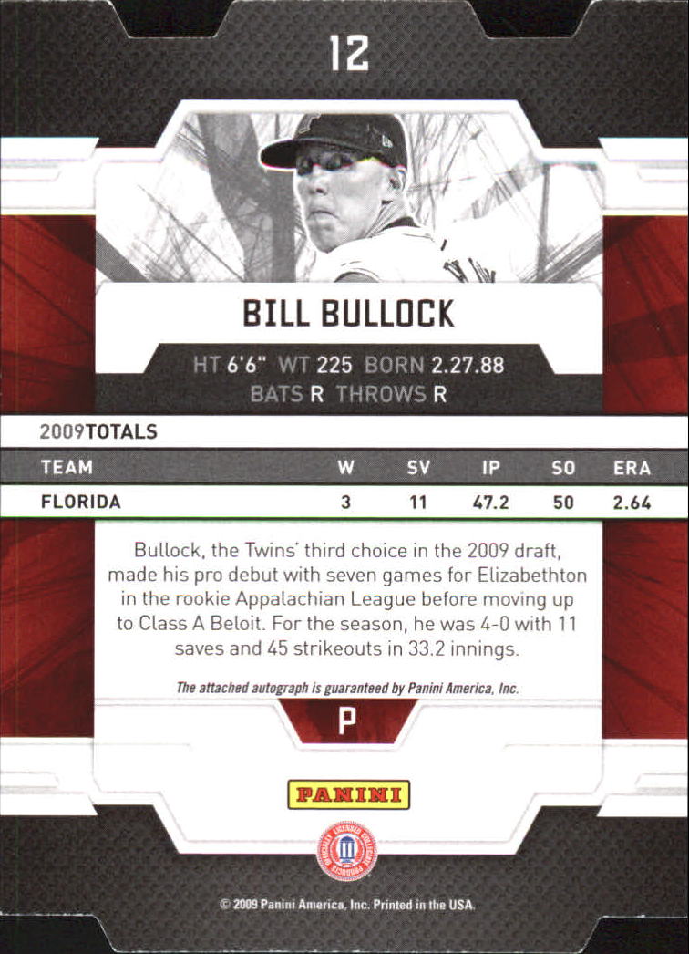 2009 Donruss Elite Extra Edition Signature Aspirations #12 Bill Bullock back image