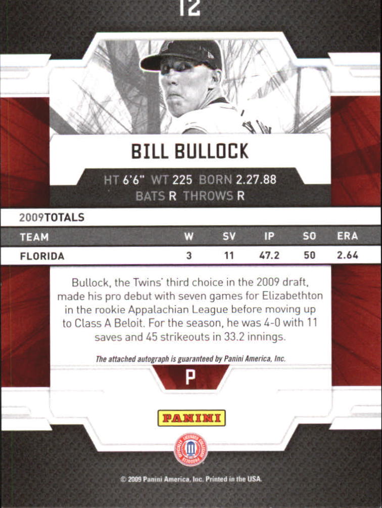2009 Donruss Elite Extra Edition Signature Turn of the Century #12 Bill Bullock AU/370 back image