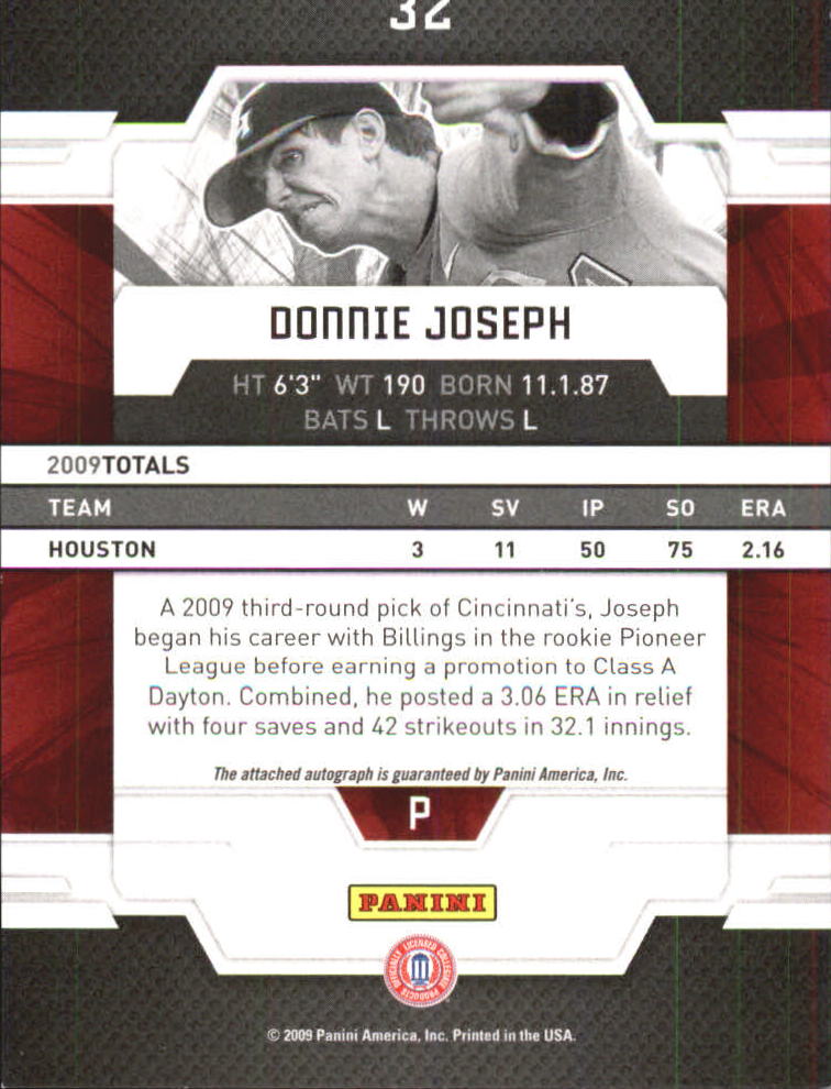 2009 Donruss Elite Extra Edition Signature Turn of the Century #32 Donnie Joseph AU/699 back image