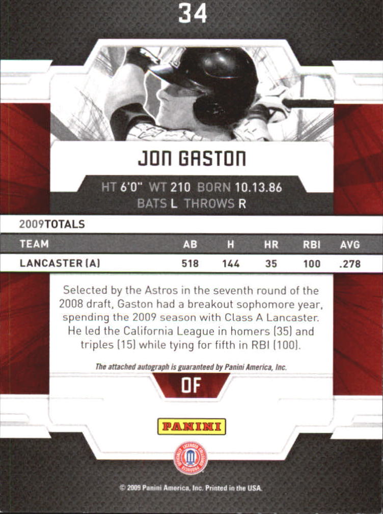 2009 Donruss Elite Extra Edition Signature Turn of the Century #34 Jon Gaston AU/725 back image