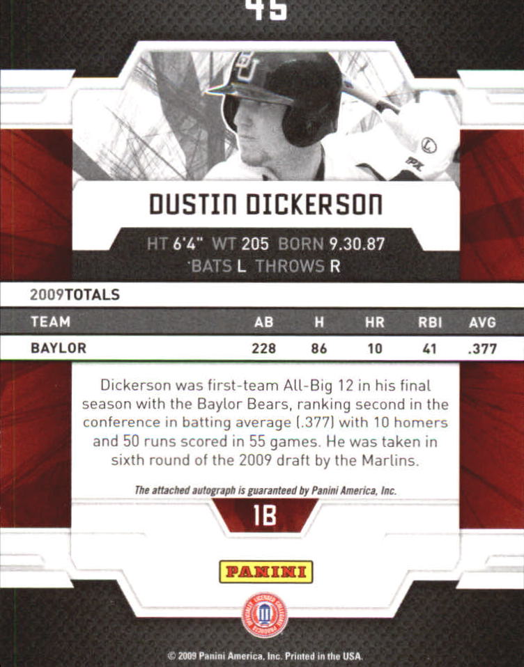 2009 Donruss Elite Extra Edition Signature Turn of the Century #45 Dustin Dickerson AU/650 back image